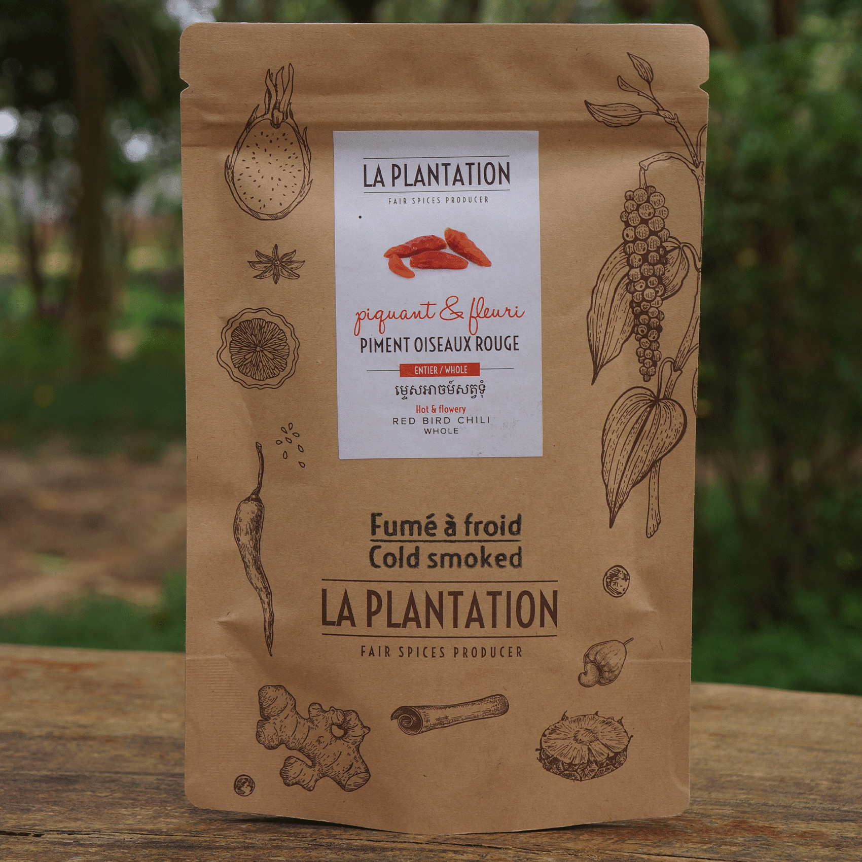 paquet de piments oiseau fumé fermeture zip