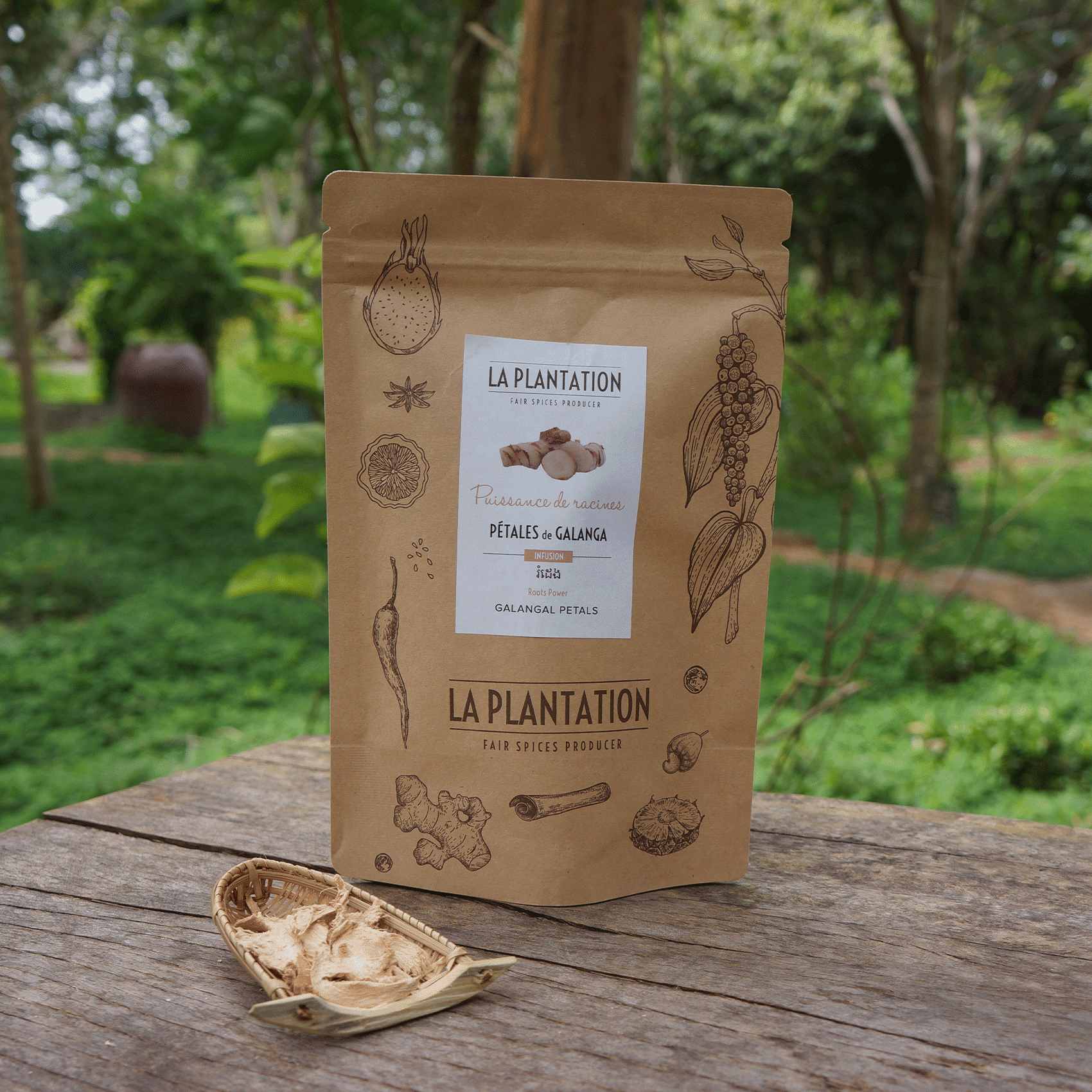 paquet d'écorces de de galanga déshydratées fermeture zip