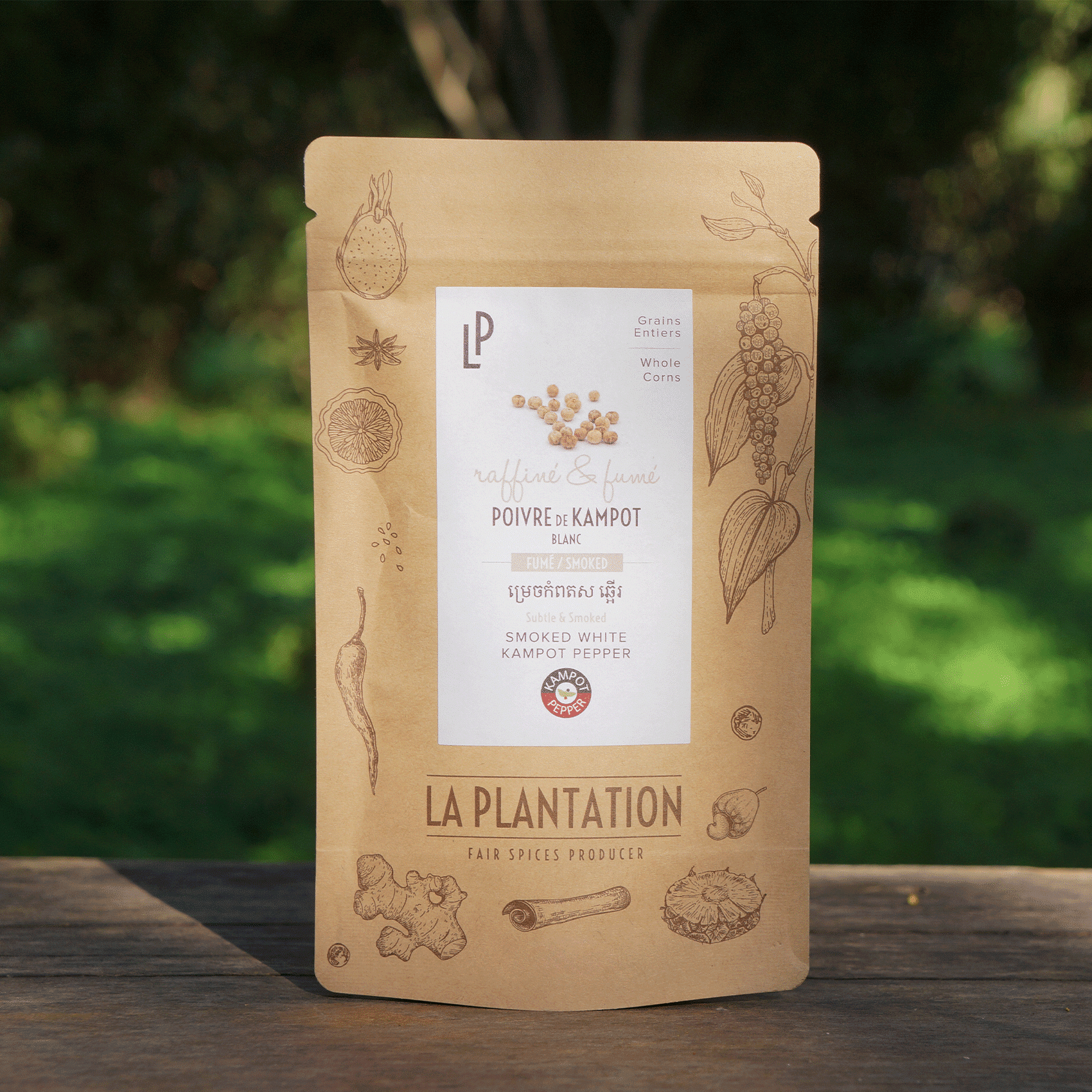 paquet de poivre de kampot blanc fumé avec fermeture zip