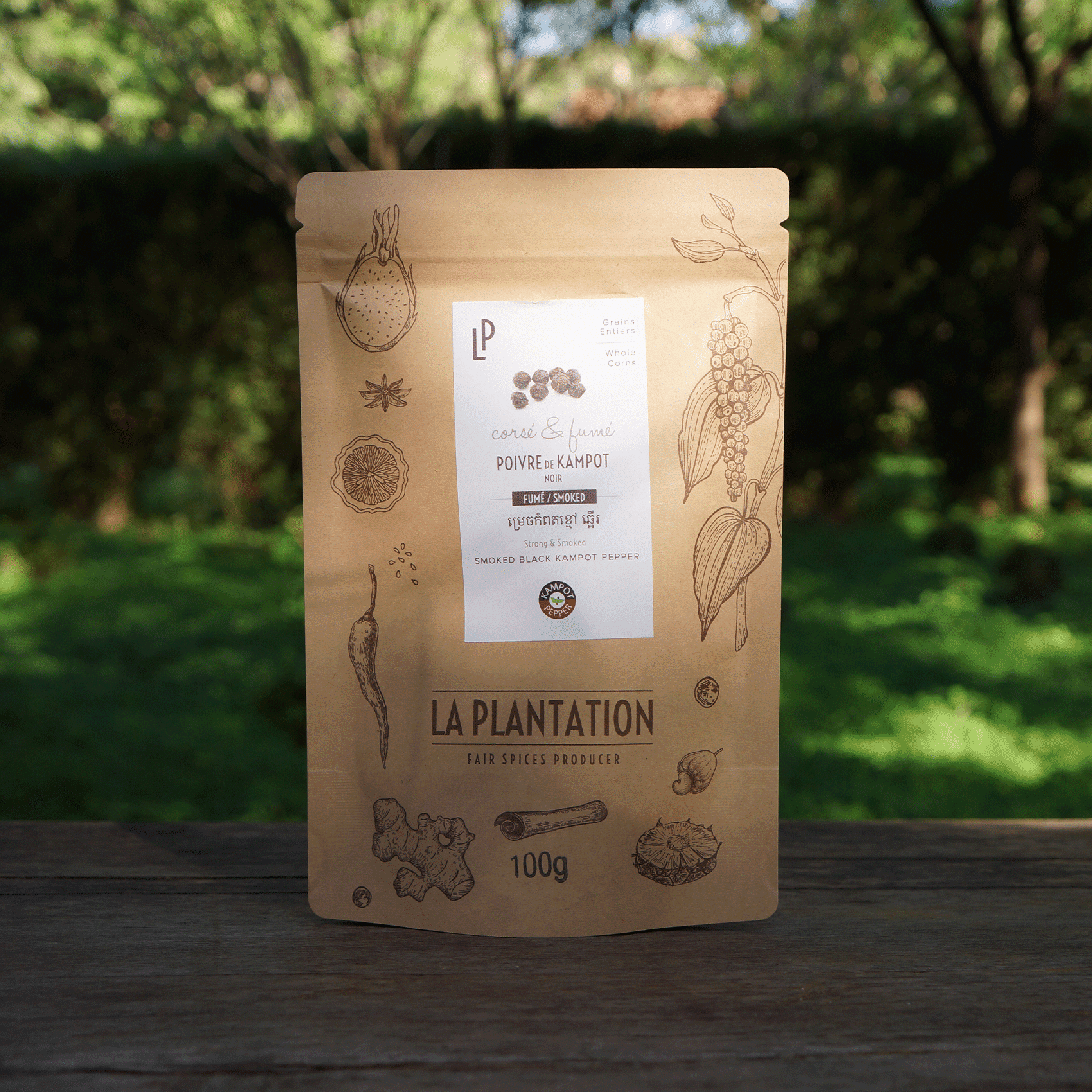 paquet de poivre de kampot noir fumé avec fermeture zip