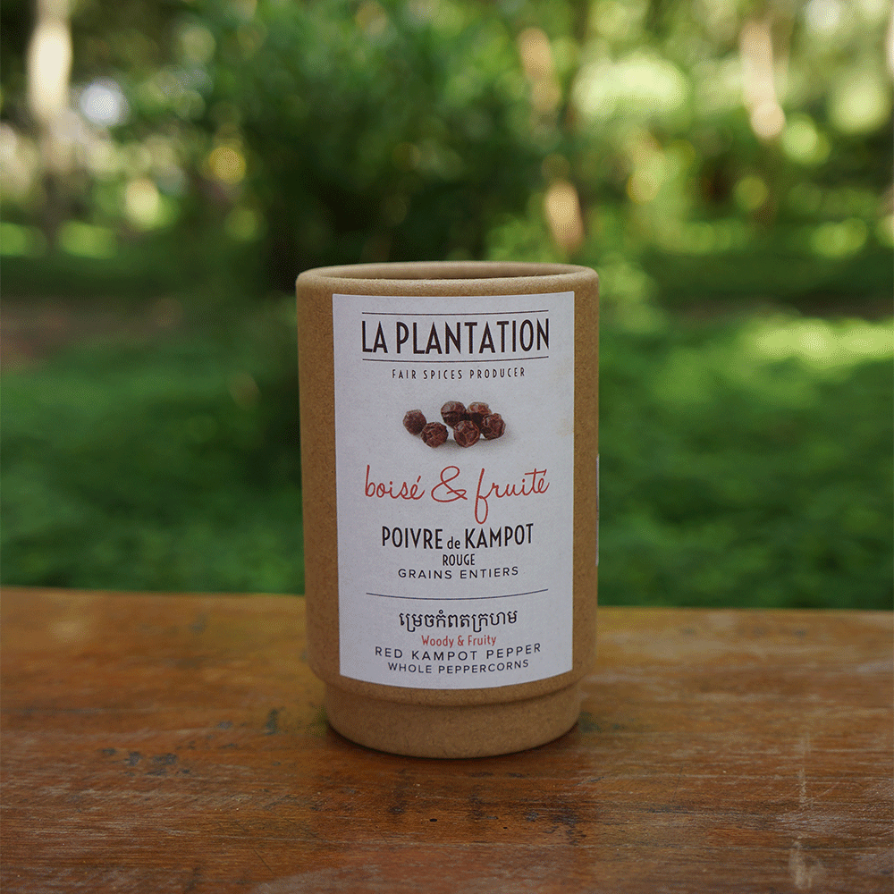 poivre rouge de Kampot dans un tube kraft