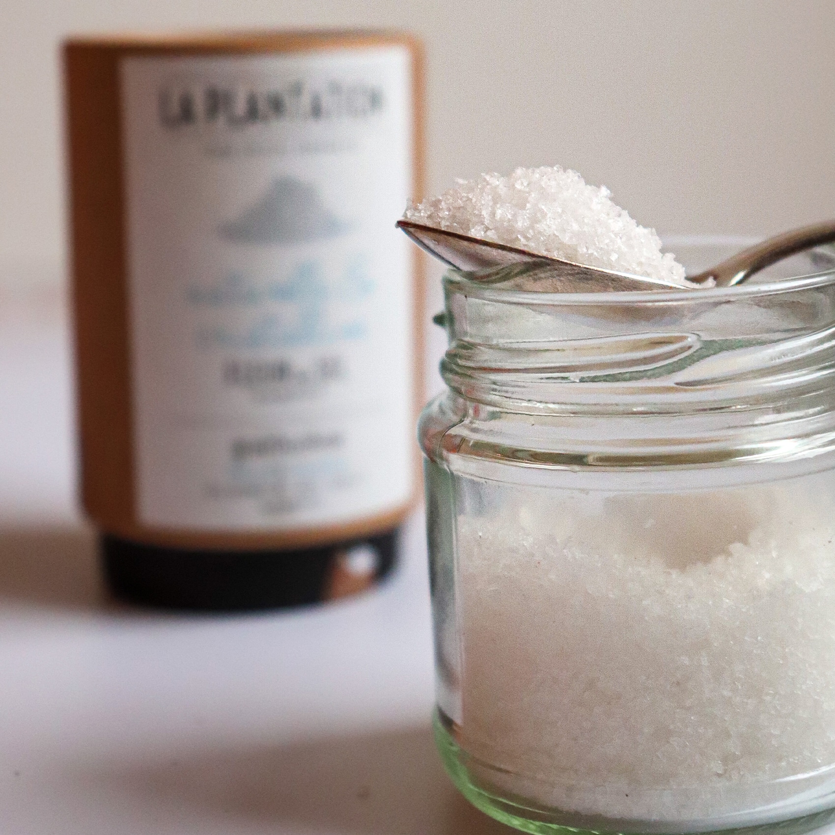 grains de fleur de sel sur une cuillère