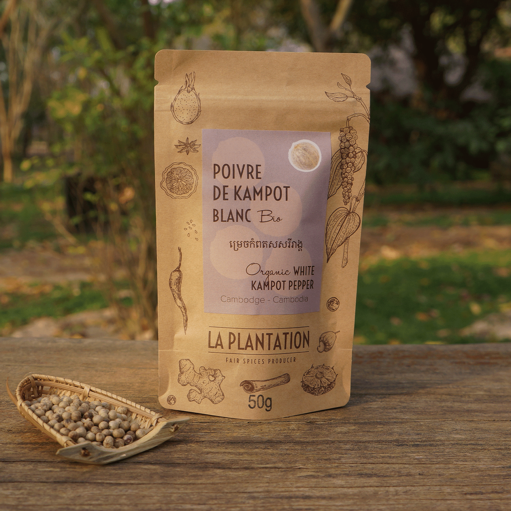 Paquet de poivre de kampot blanc bio