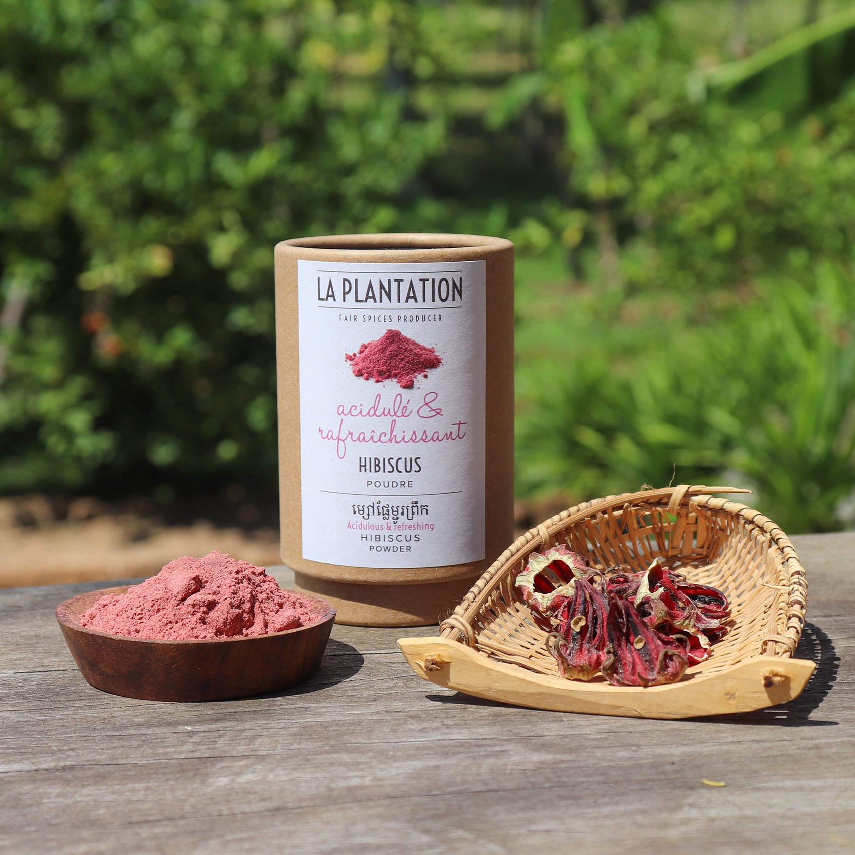 poudre et fleurs d'hibiscus