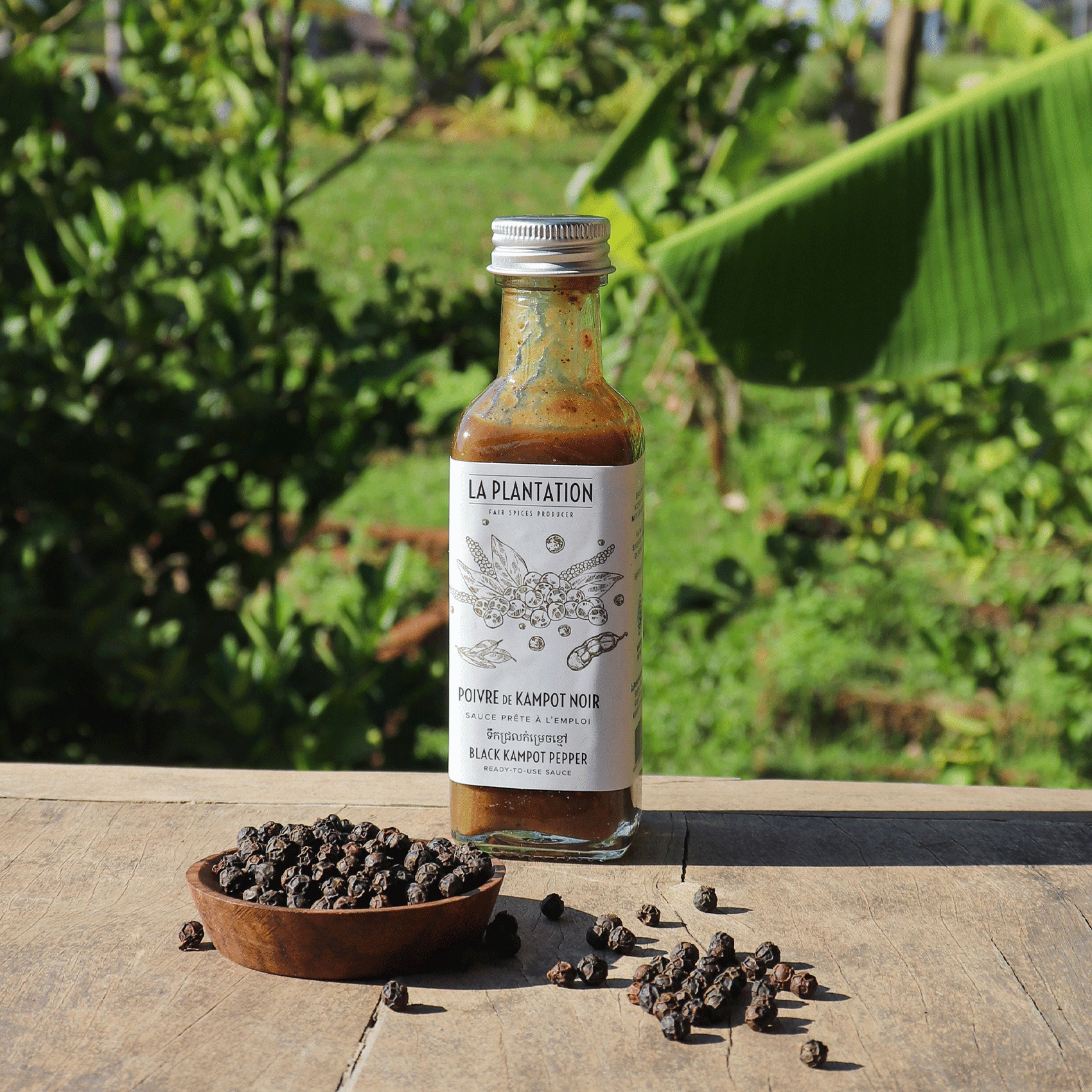 sauce au poivre noir et grains de poivre