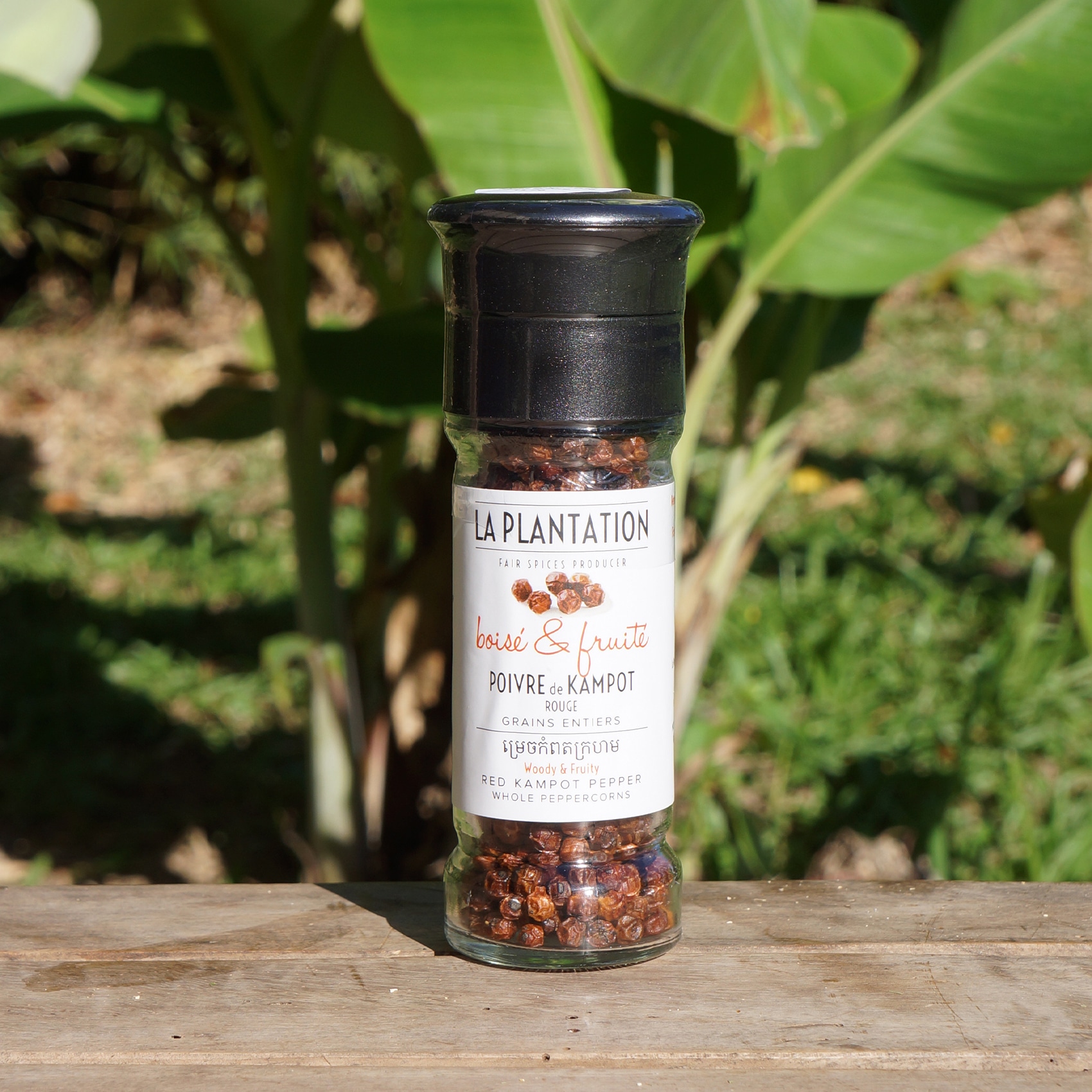 moulin en verre de poivre de kampot rouge