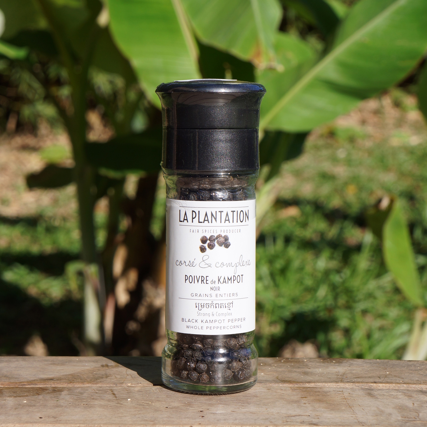 moulin en verre de poivre de kampot noir