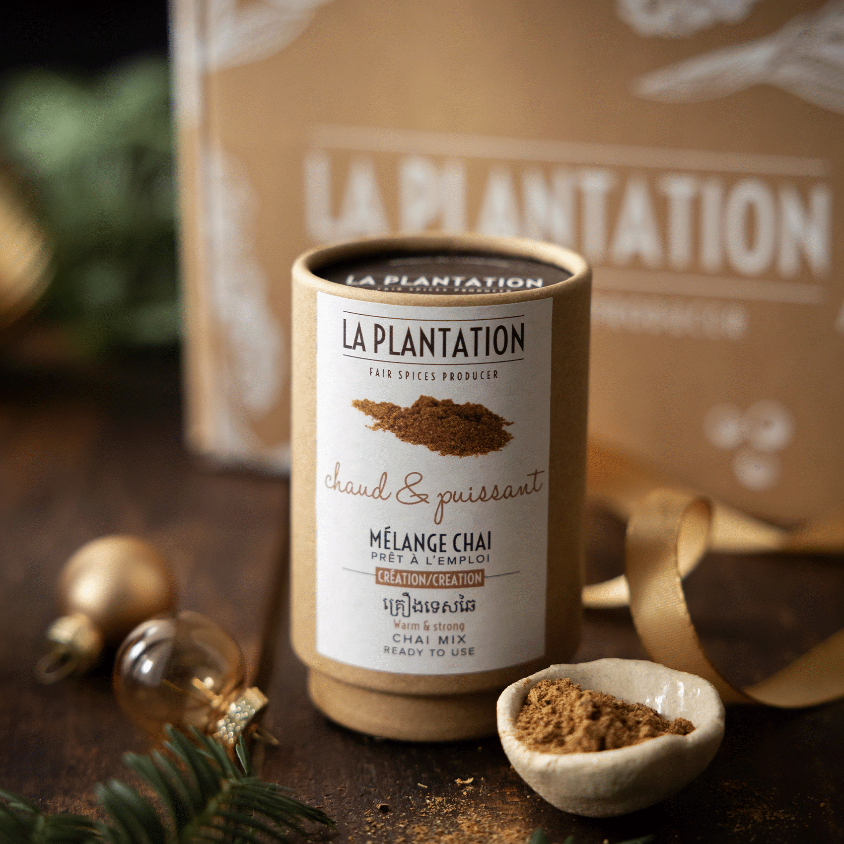 mélange d'épice chai dans un tube en kraft