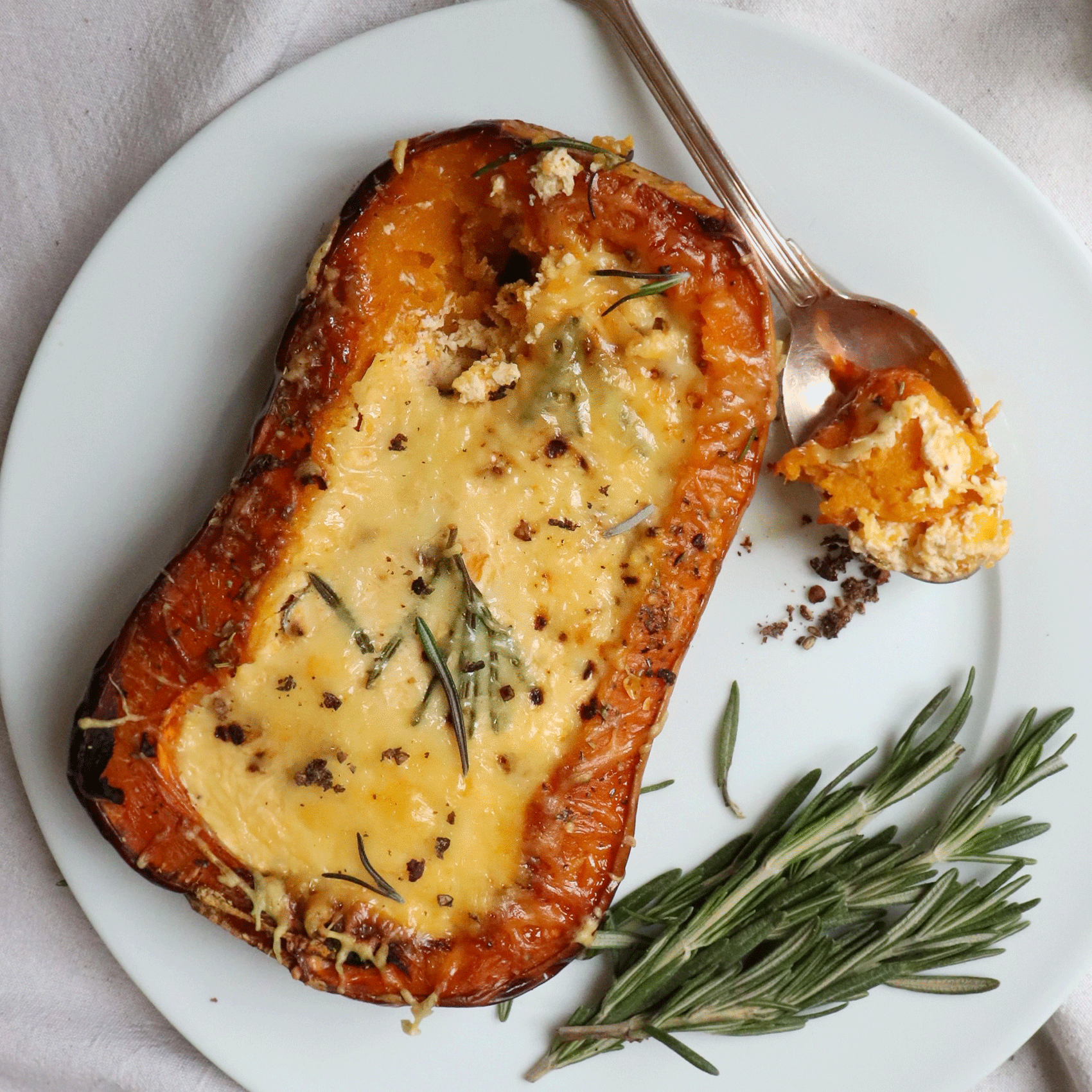Gegrillter Butternusskürbis mit Käse