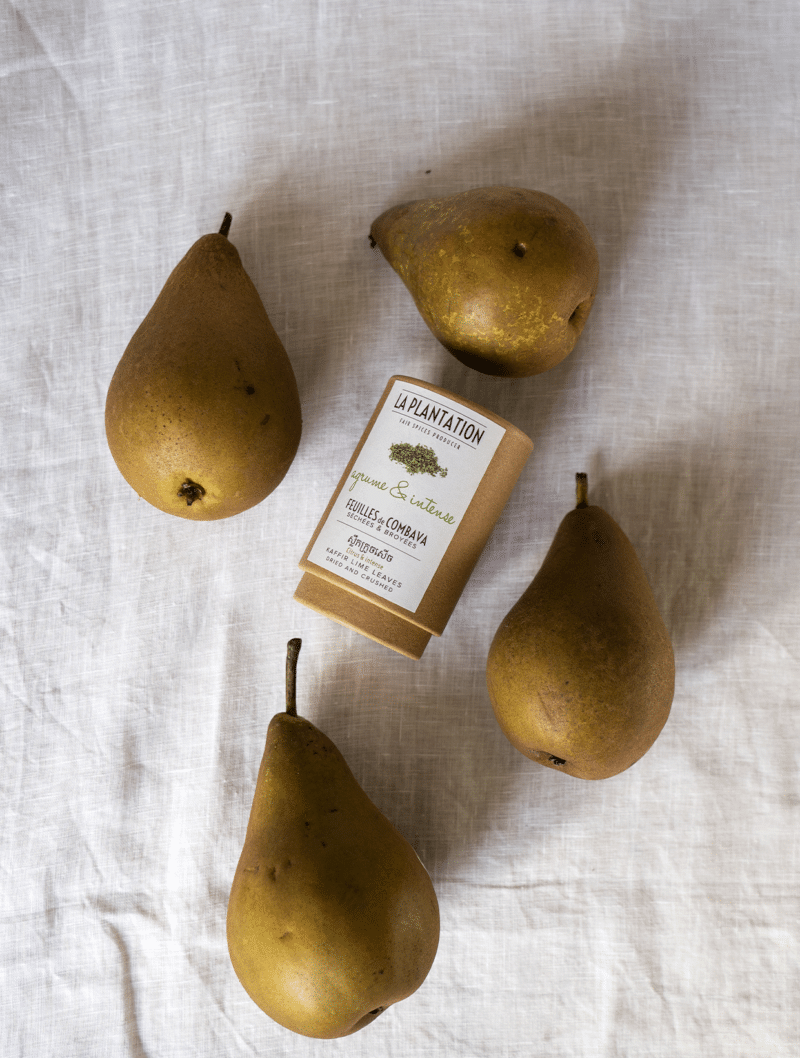 Crepes, pochierte Birne mit Kaffir-Limettenblätter - La Plantation