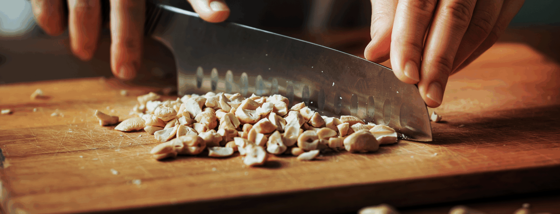 crushed cashew nuts by knife