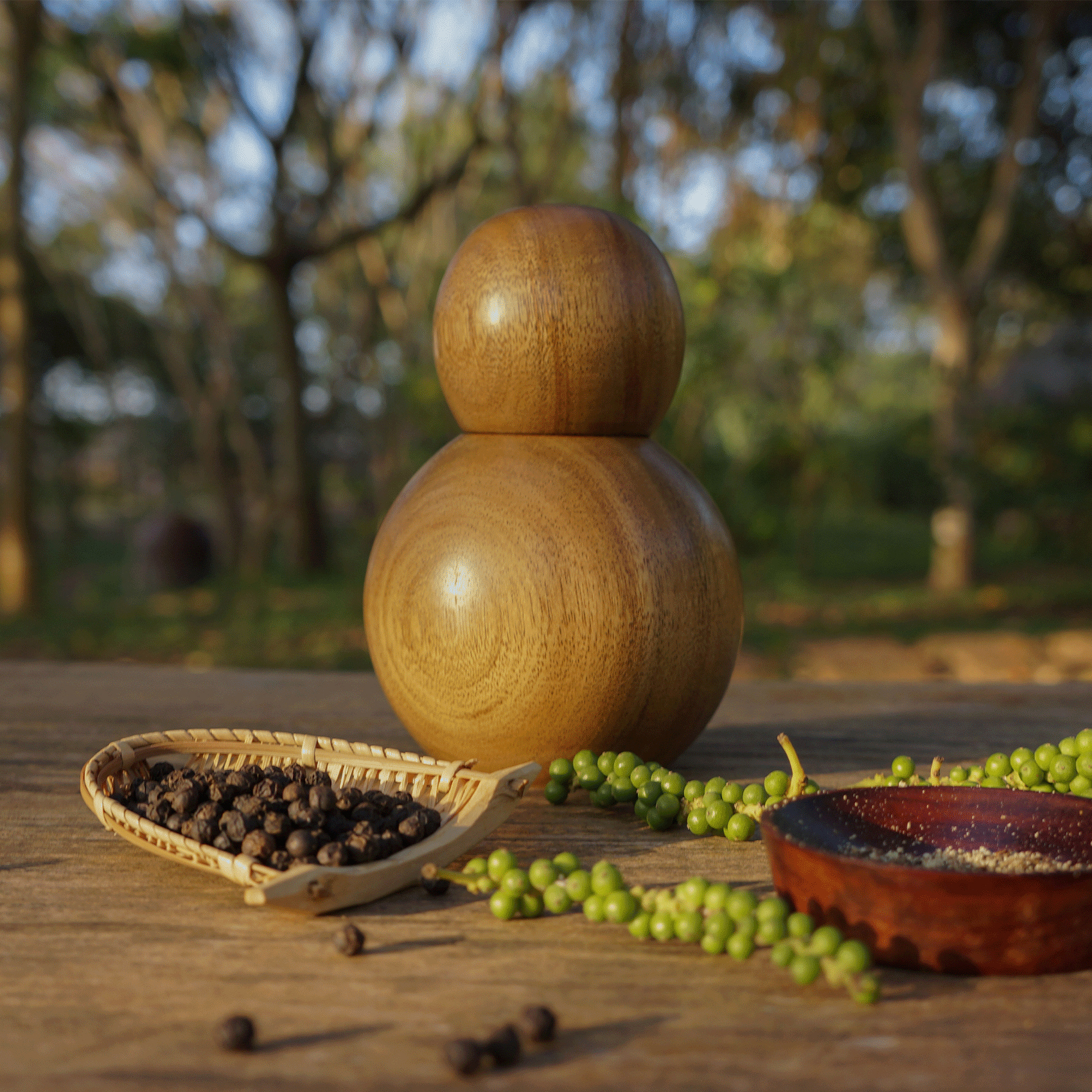 moulin à épices en bois artisanal