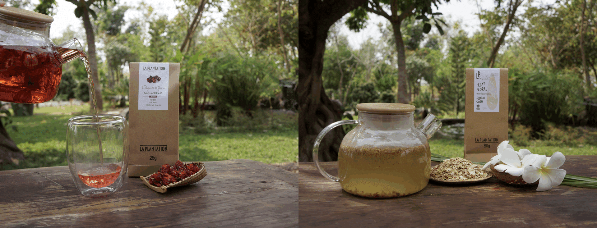 main versant une tisane dans un verre
