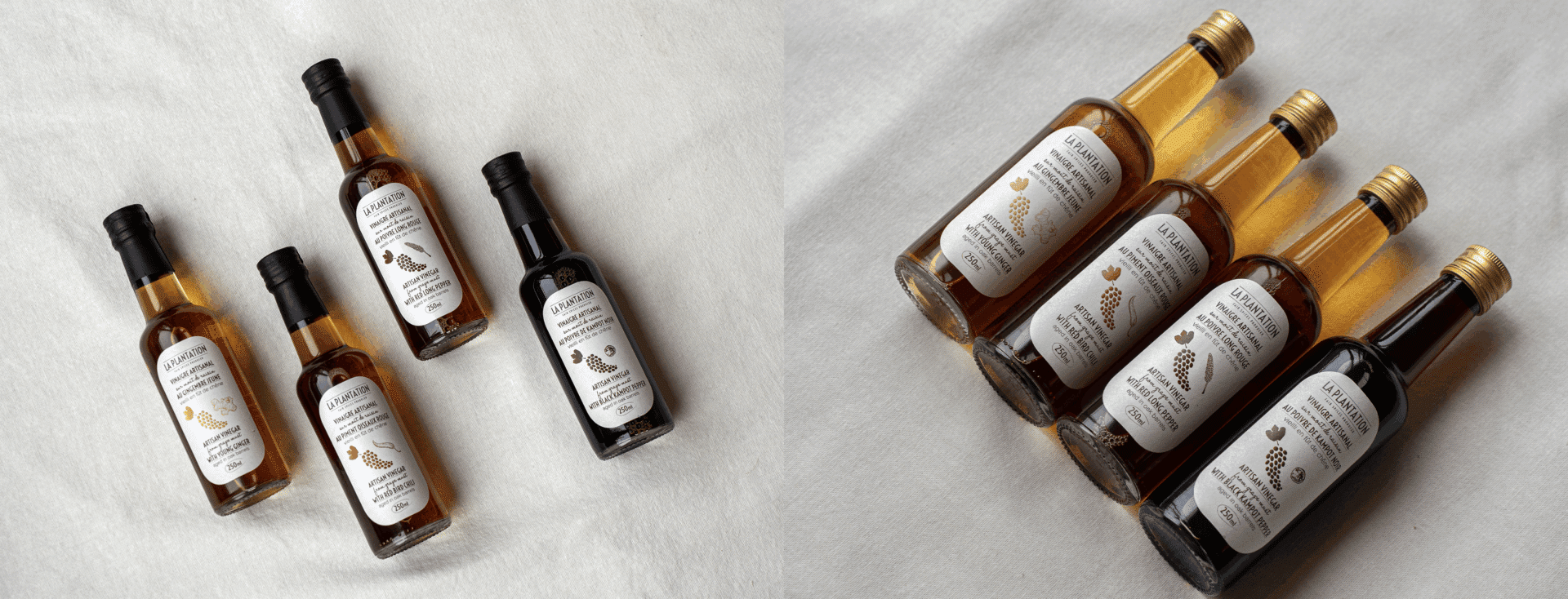 8 bouteilles de vinaigres sur mout de raisin artisanaux sur une table